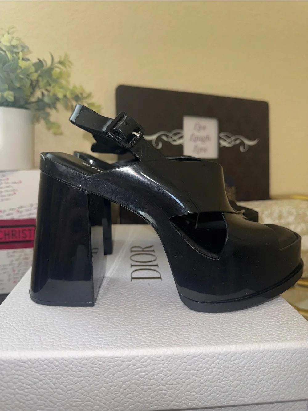 Melissa Black Glossy Platform Slingback Sandals